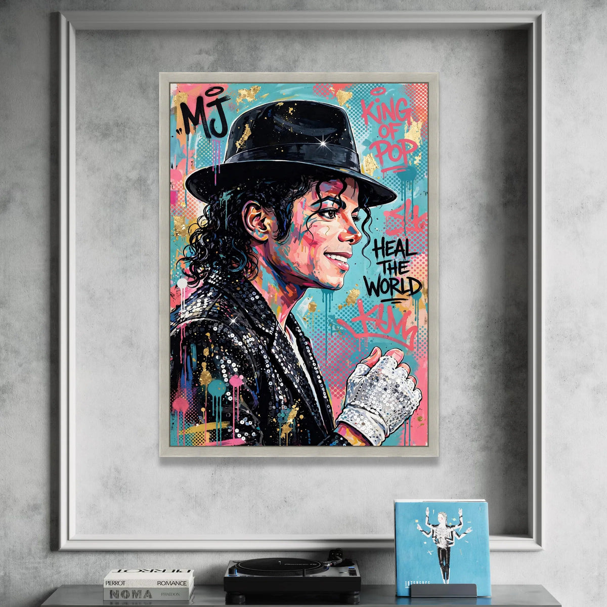 Vibrant Michael Jackson Canvas Wall Art, Pop Icon Portrait, King of Pop Home Decoration, Heal the World Illustration Canvas Print Art