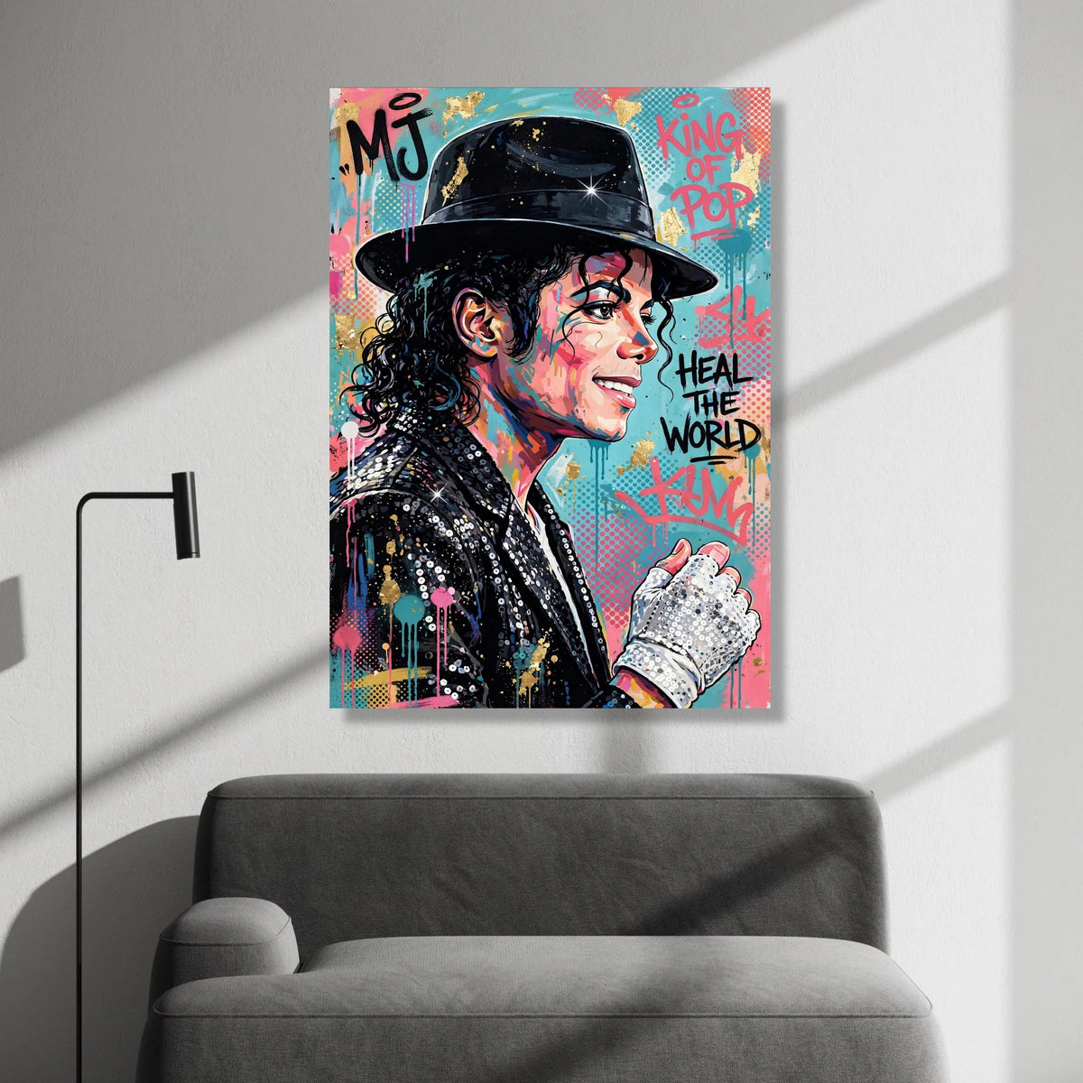 Vibrant Michael Jackson Canvas Wall Art, Pop Icon Portrait, King of Pop Home Decoration, Heal the World Illustration Canvas Print Art