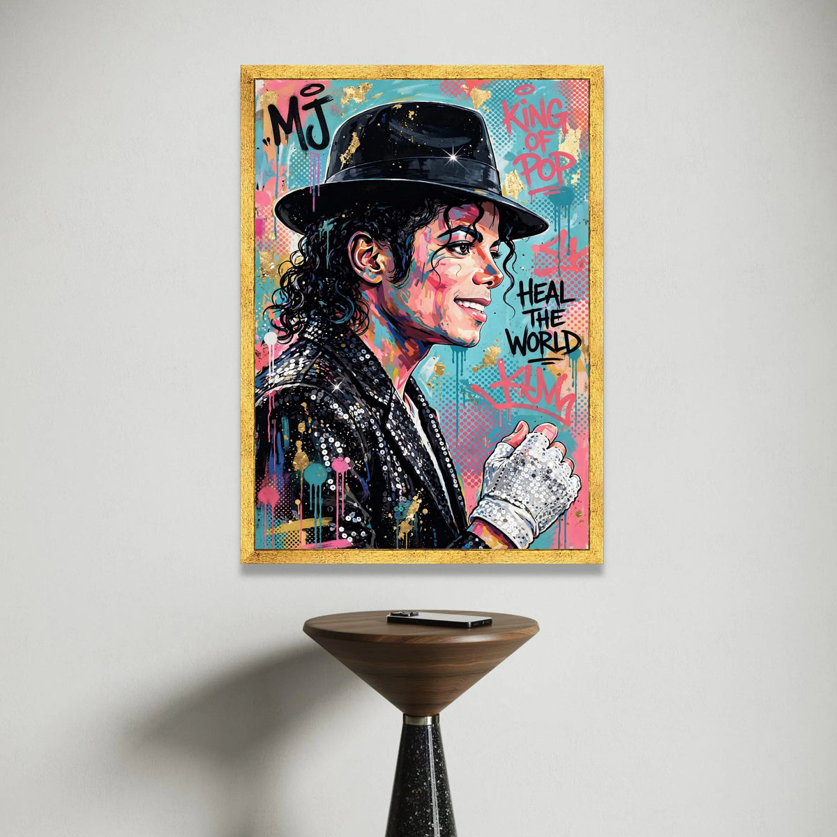 Vibrant Michael Jackson Canvas Wall Art, Pop Icon Portrait, King of Pop Home Decoration, Heal the World Illustration Canvas Print Art
