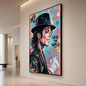 Vibrant Michael Jackson Canvas Wall Art, Pop Icon Portrait, King of Pop Home Decoration, Heal the World Illustration Canvas Print Art