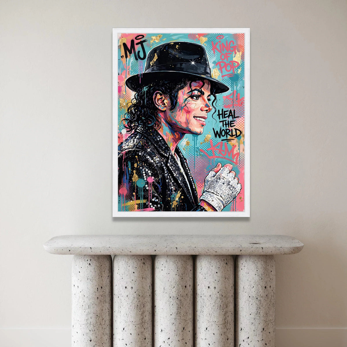 Vibrant Michael Jackson Canvas Wall Art, Pop Icon Portrait, King of Pop Home Decoration, Heal the World Illustration Canvas Print Art
