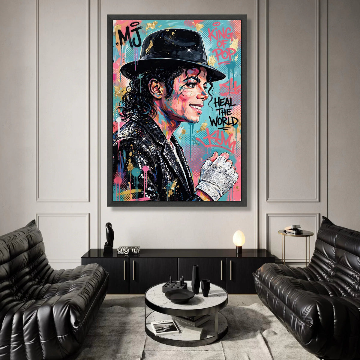 Vibrant Michael Jackson Canvas Wall Art, Pop Icon Portrait, King of Pop Home Decoration, Heal the World Illustration Canvas Print Art