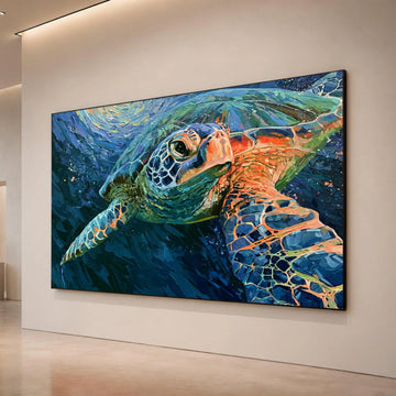 Vibrant Sea Turtle Underwater Canvas, Ocean Wildlife Wall Art, Marine Life Painting, Coastal Room Decor, Nature Canvas Canvas Print Art
