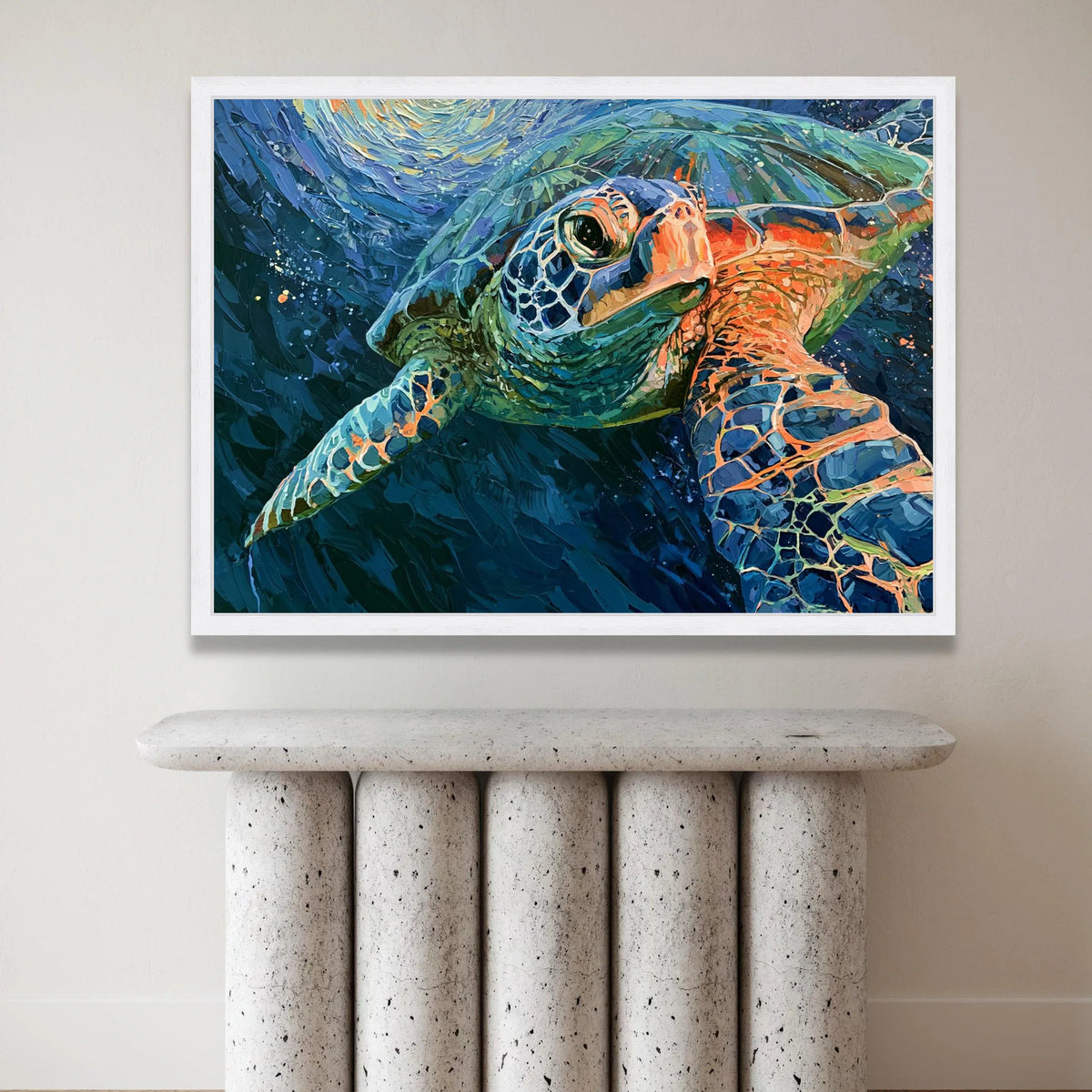 Vibrant Sea Turtle Underwater Canvas, Ocean Wildlife Wall Art, Marine Life Painting, Coastal Room Decor, Nature Canvas Canvas Print Art