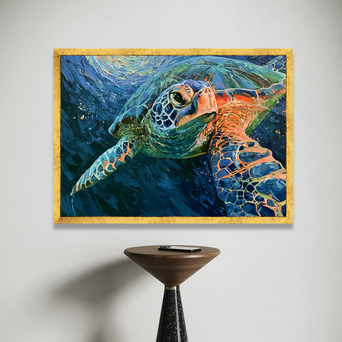 Vibrant Sea Turtle Underwater Canvas, Ocean Wildlife Wall Art, Marine Life Painting, Coastal Room Decor, Nature Canvas Canvas Print Art