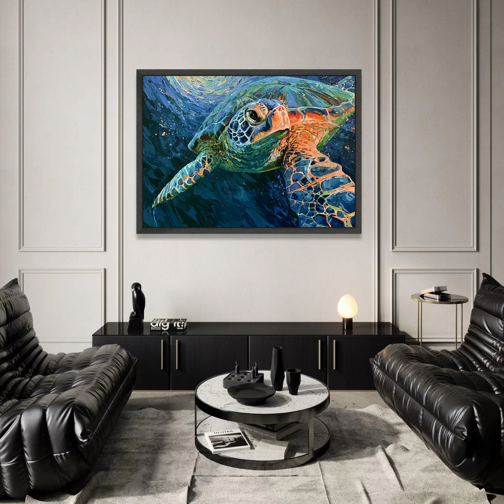 Vibrant Sea Turtle Underwater Canvas, Ocean Wildlife Wall Art, Marine Life Painting, Coastal Room Decor, Nature Canvas Canvas Print Art