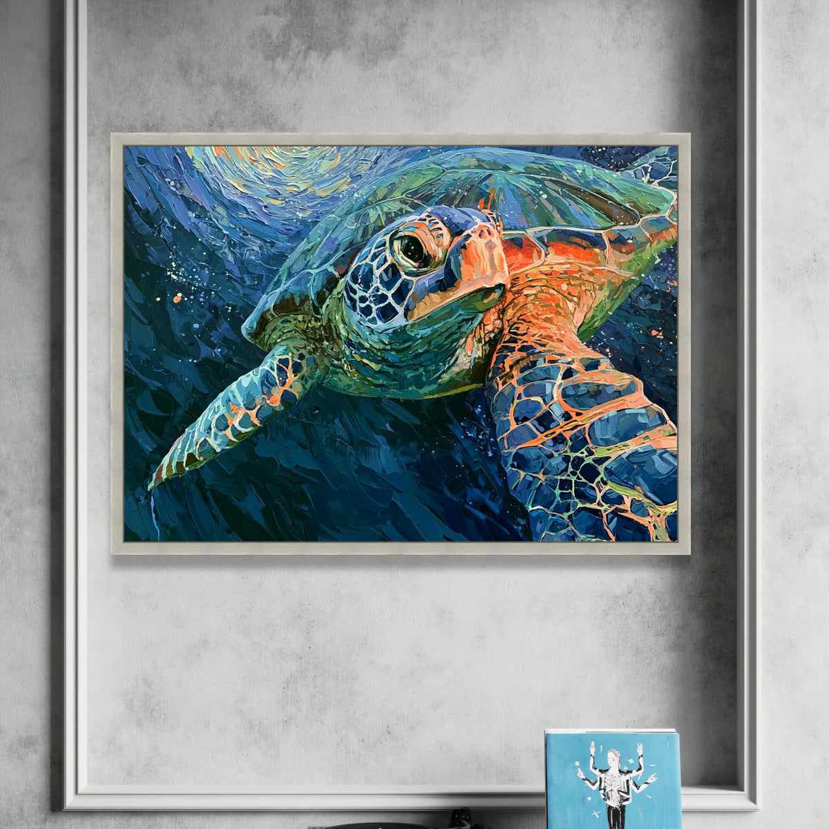 Vibrant Sea Turtle Underwater Canvas, Ocean Wildlife Wall Art, Marine Life Painting, Coastal Room Decor, Nature Canvas Canvas Print Art
