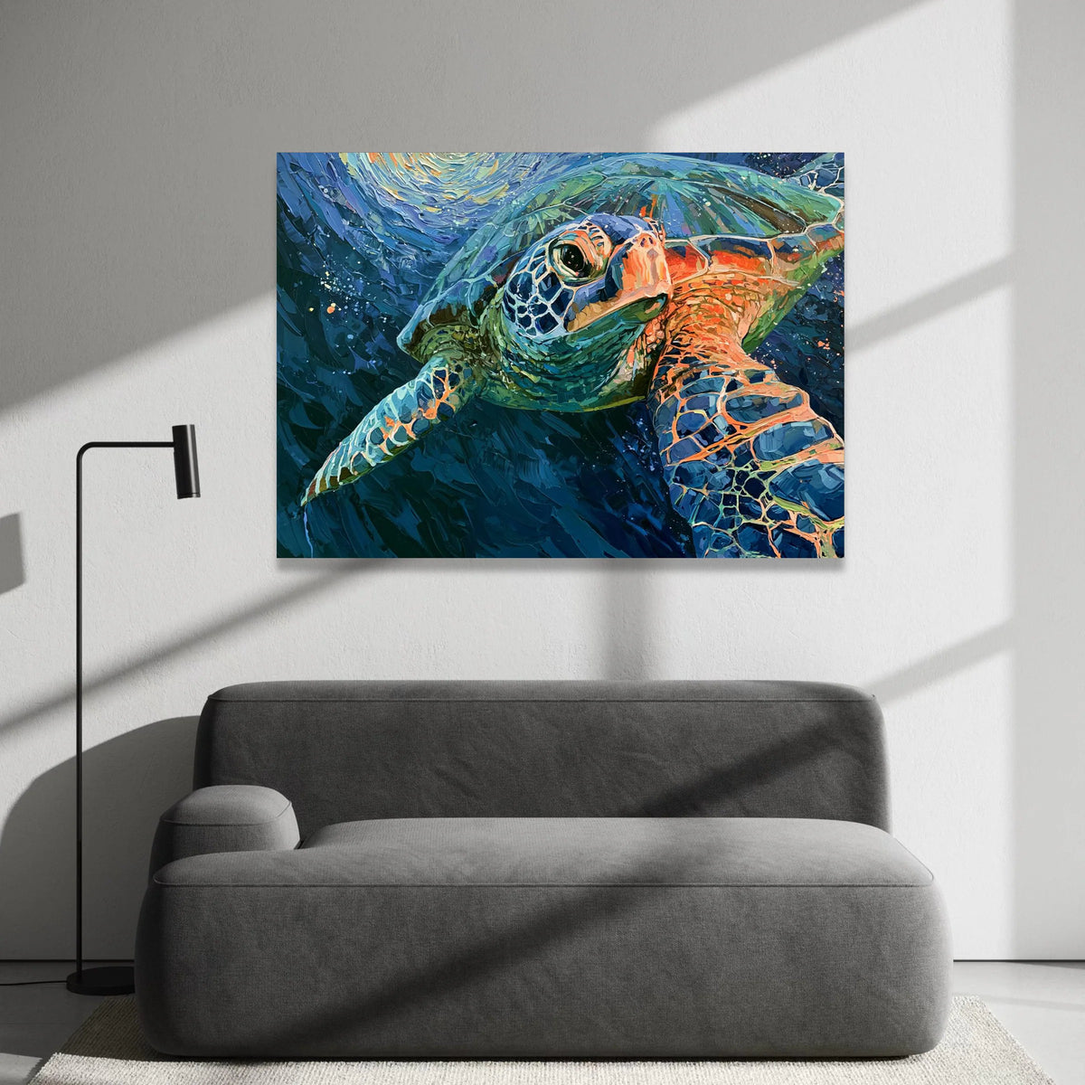 Vibrant Sea Turtle Underwater Canvas, Ocean Wildlife Wall Art, Marine Life Painting, Coastal Room Decor, Nature Canvas Canvas Print Art