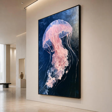 Pink Jellyfish Canvas Wall Art, Ocean Marine Life Painting, Underwater Sea Creature Decor, Nautical Wall Hanging, Home Art Canvas Print Art