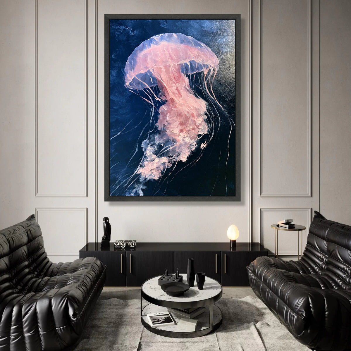 Pink Jellyfish Canvas Wall Art, Ocean Marine Life Painting, Underwater Sea Creature Decor, Nautical Wall Hanging, Home Art Canvas Print Art