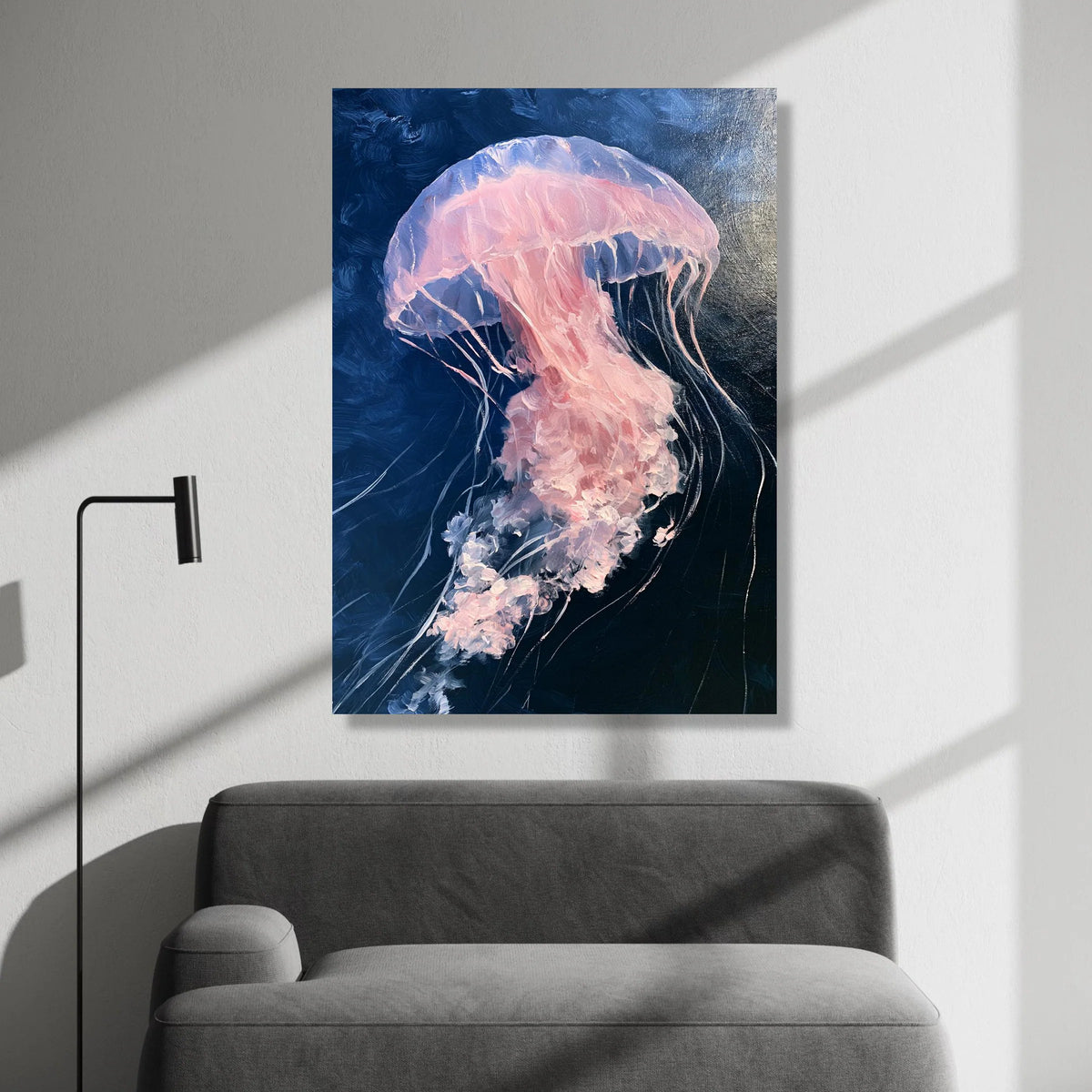 Pink Jellyfish Canvas Wall Art, Ocean Marine Life Painting, Underwater Sea Creature Decor, Nautical Wall Hanging, Home Art Canvas Print Art