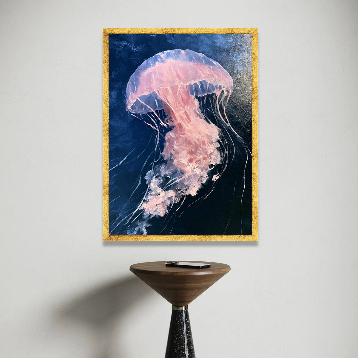 Pink Jellyfish Canvas Wall Art, Ocean Marine Life Painting, Underwater Sea Creature Decor, Nautical Wall Hanging, Home Art Canvas Print Art