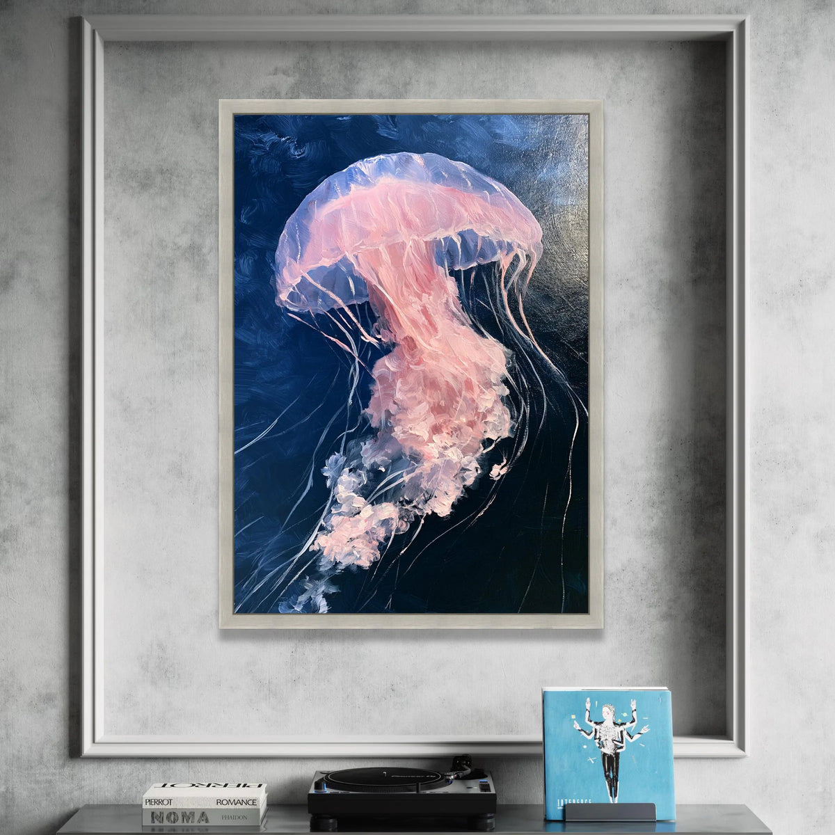 Pink Jellyfish Canvas Wall Art, Ocean Marine Life Painting, Underwater Sea Creature Decor, Nautical Wall Hanging, Home Art Canvas Print Art