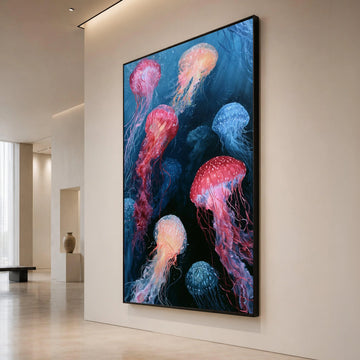 Colorful Jellyfish Canvas Wall Art, Underwater Sea Life Canvas, Ocean Marine Animal Decor, Vibrant Aquarium Art, Ready to Canvas Print Art
