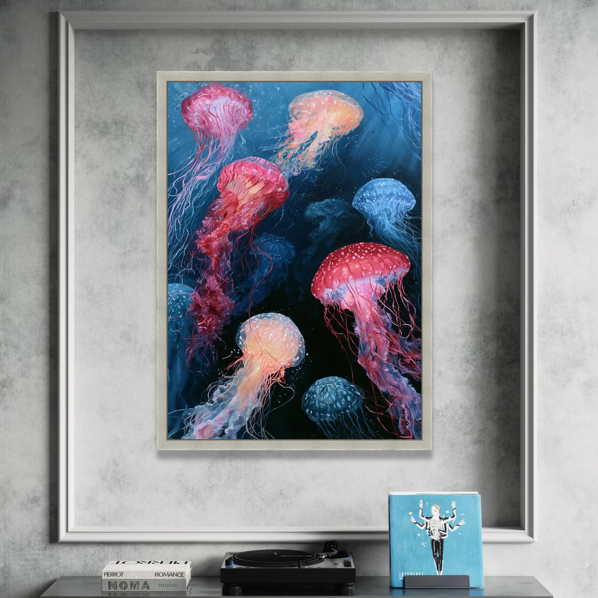 Colorful Jellyfish Canvas Wall Art, Underwater Sea Life Canvas, Ocean Marine Animal Decor, Vibrant Aquarium Art, Ready to Canvas Print Art