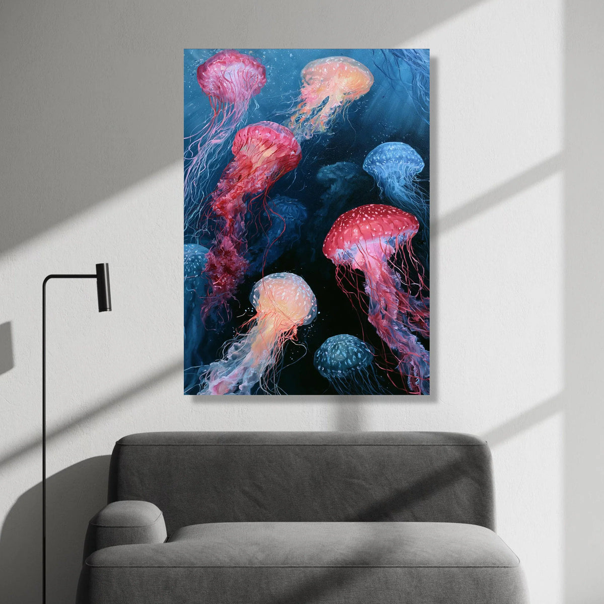 Colorful Jellyfish Canvas Wall Art, Underwater Sea Life Canvas, Ocean Marine Animal Decor, Vibrant Aquarium Art, Ready to Canvas Print Art