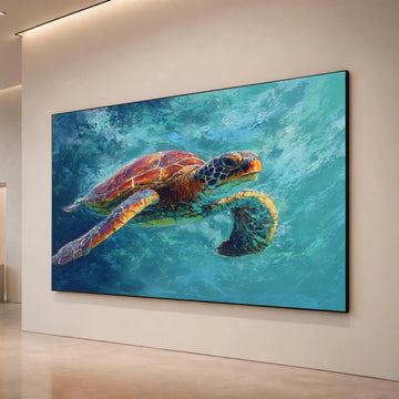 Vibrant Sea Turtle Canvas, Ocean Wildlife Wall Art, Marine Animal Painting, Underwater Nature Canvas, Coastal Home Decor Canvas Print Art