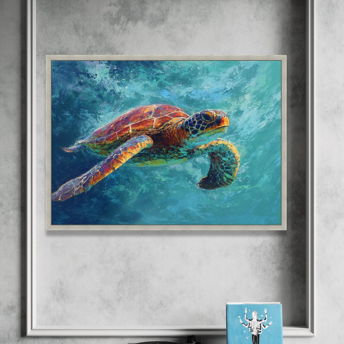 Vibrant Sea Turtle Canvas, Ocean Wildlife Wall Art, Marine Animal Painting, Underwater Nature Canvas, Coastal Home Decor Canvas Print Art