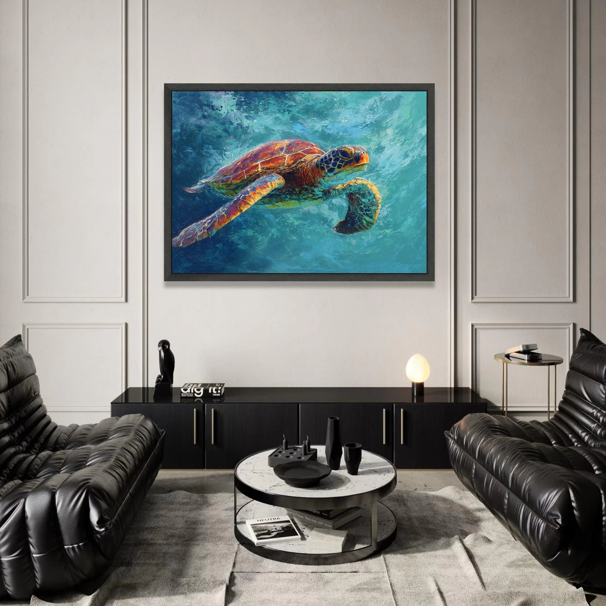 Vibrant Sea Turtle Canvas, Ocean Wildlife Wall Art, Marine Animal Painting, Underwater Nature Canvas, Coastal Home Decor Canvas Print Art