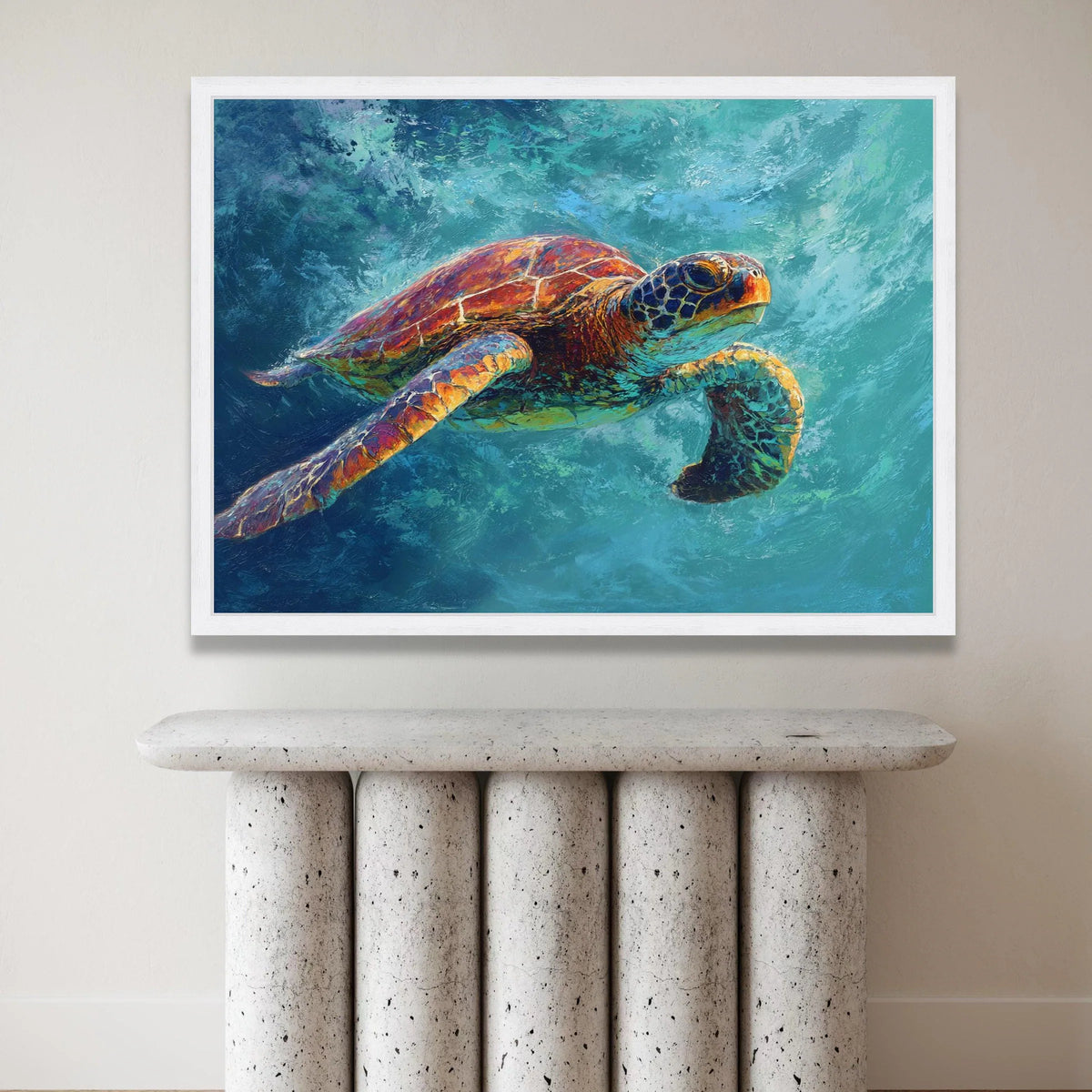 Vibrant Sea Turtle Canvas, Ocean Wildlife Wall Art, Marine Animal Painting, Underwater Nature Canvas, Coastal Home Decor Canvas Print Art