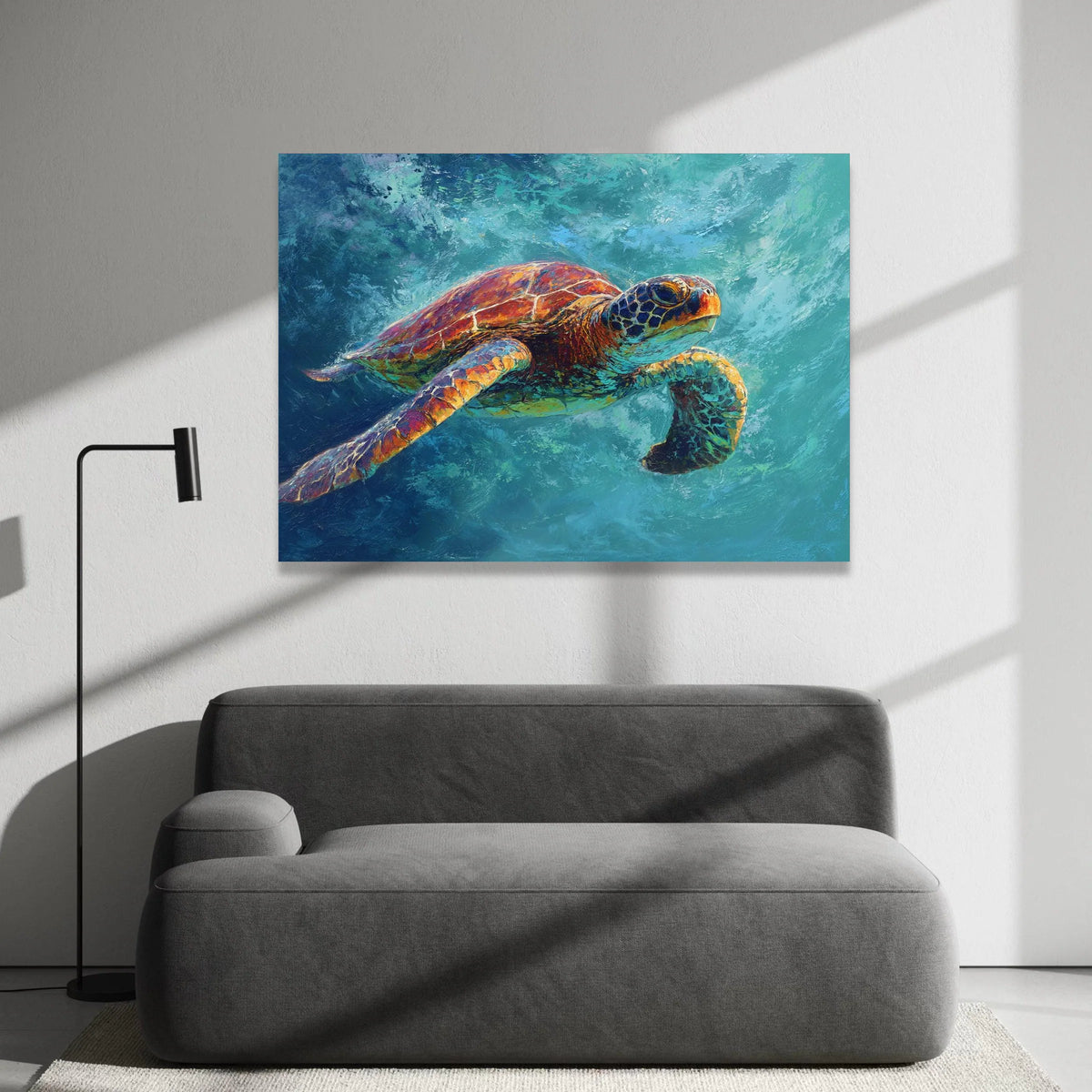 Vibrant Sea Turtle Canvas, Ocean Wildlife Wall Art, Marine Animal Painting, Underwater Nature Canvas, Coastal Home Decor Canvas Print Art