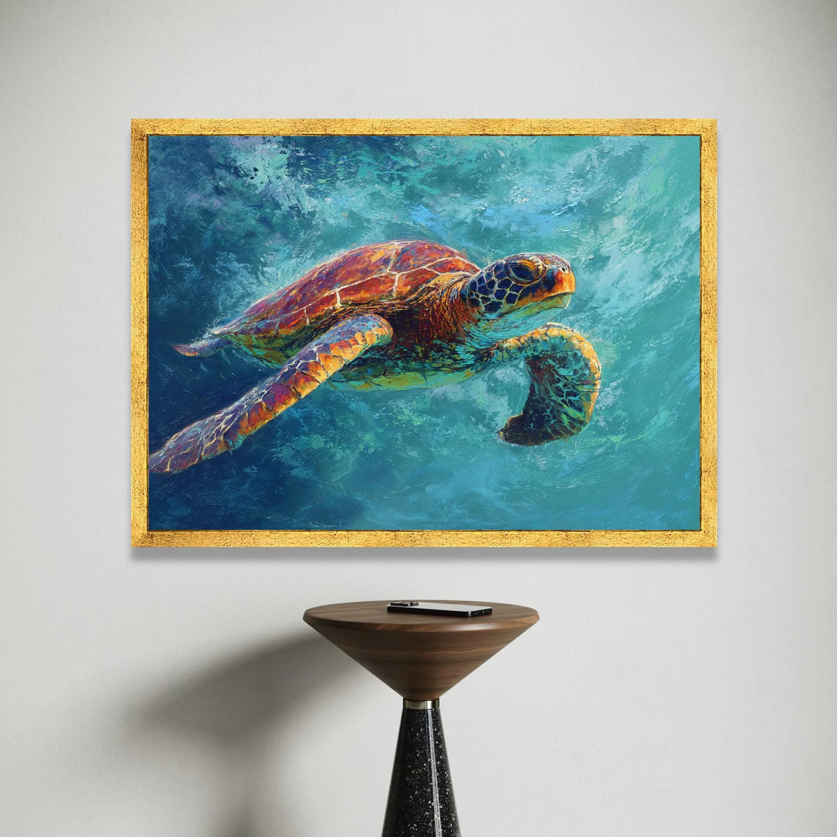 Vibrant Sea Turtle Canvas, Ocean Wildlife Wall Art, Marine Animal Painting, Underwater Nature Canvas, Coastal Home Decor Canvas Print Art