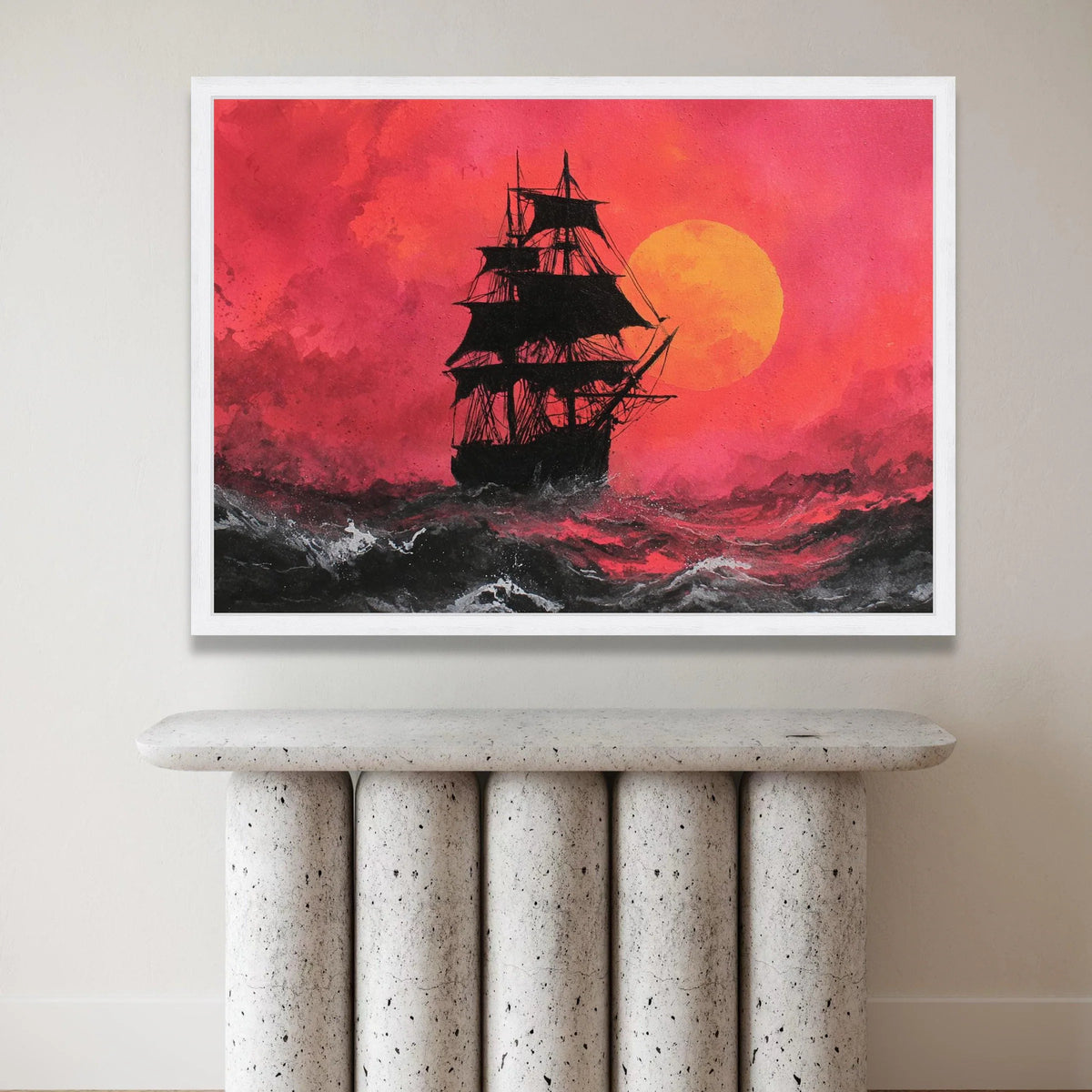 Sailing Ship Silhouette Canvas, Red Sunset Sky Wall Art, Ocean Waves Canvas Print, Nautical Adventure Canvas, Dramatic Sea Canvas Print Art