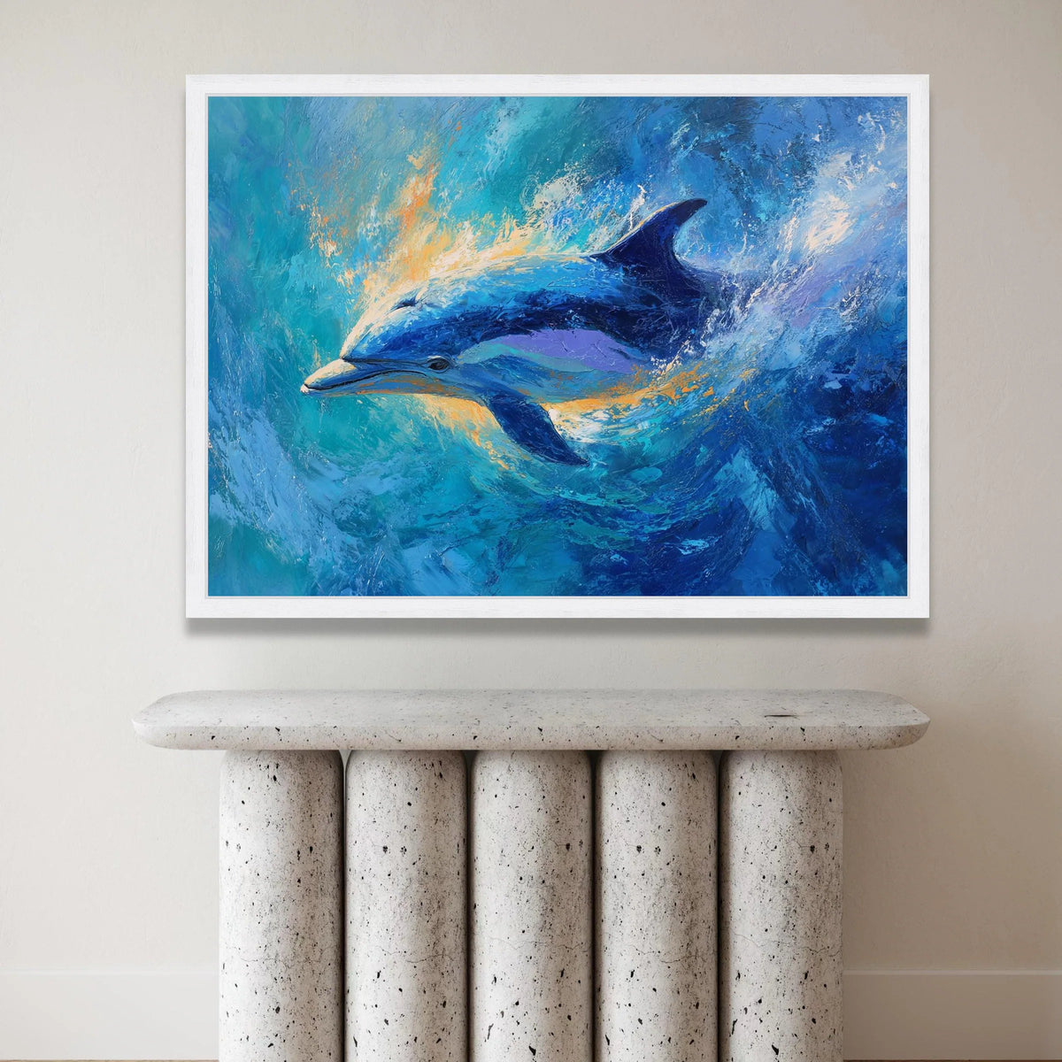 Vibrant Dolphin Ocean Splash Canvas, Marine Life Wall Art, Blue Sea Animal Canvas, Coastal Home Decoration, Ready to Hang Canvas Print Art