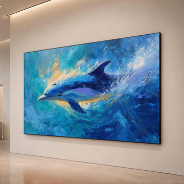 Vibrant Dolphin Ocean Splash Canvas, Marine Life Wall Art, Blue Sea Animal Canvas, Coastal Home Decoration, Ready to Hang Canvas Print Art