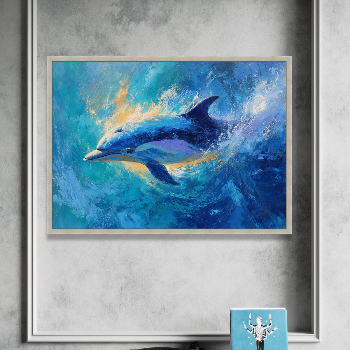 Vibrant Dolphin Ocean Splash Canvas, Marine Life Wall Art, Blue Sea Animal Canvas, Coastal Home Decoration, Ready to Hang Canvas Print Art
