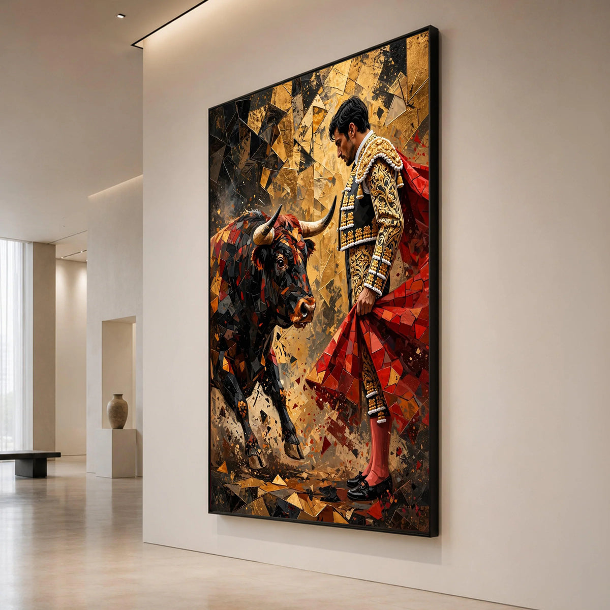 Bold Matador and Charging Bull Canvas, Spanish Bullfight Art, Dramatic Wall Decoration, Vibrant Cultural Canvas Print, Canvas Print Art