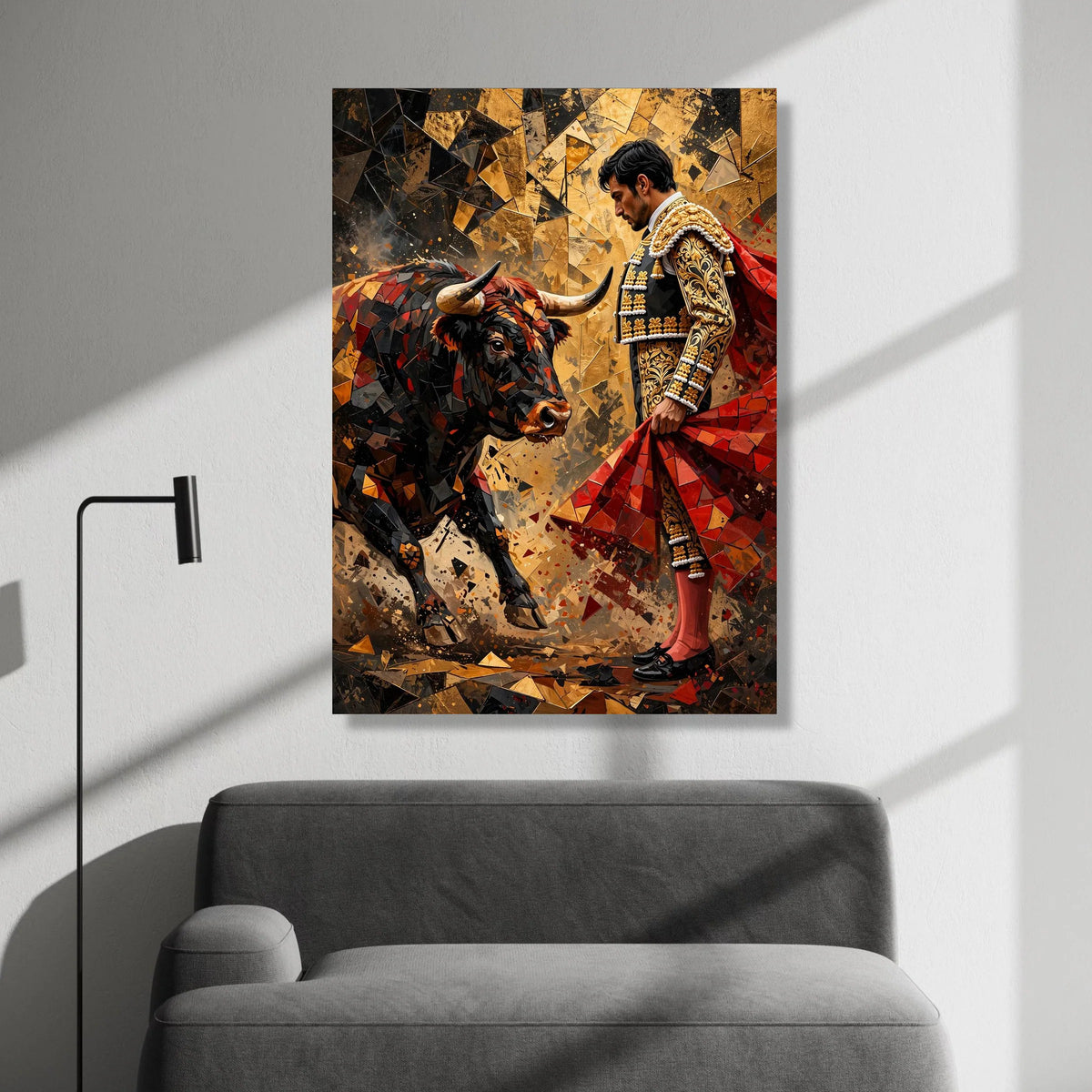 Bold Matador and Charging Bull Canvas, Spanish Bullfight Art, Dramatic Wall Decoration, Vibrant Cultural Canvas Print, Canvas Print Art