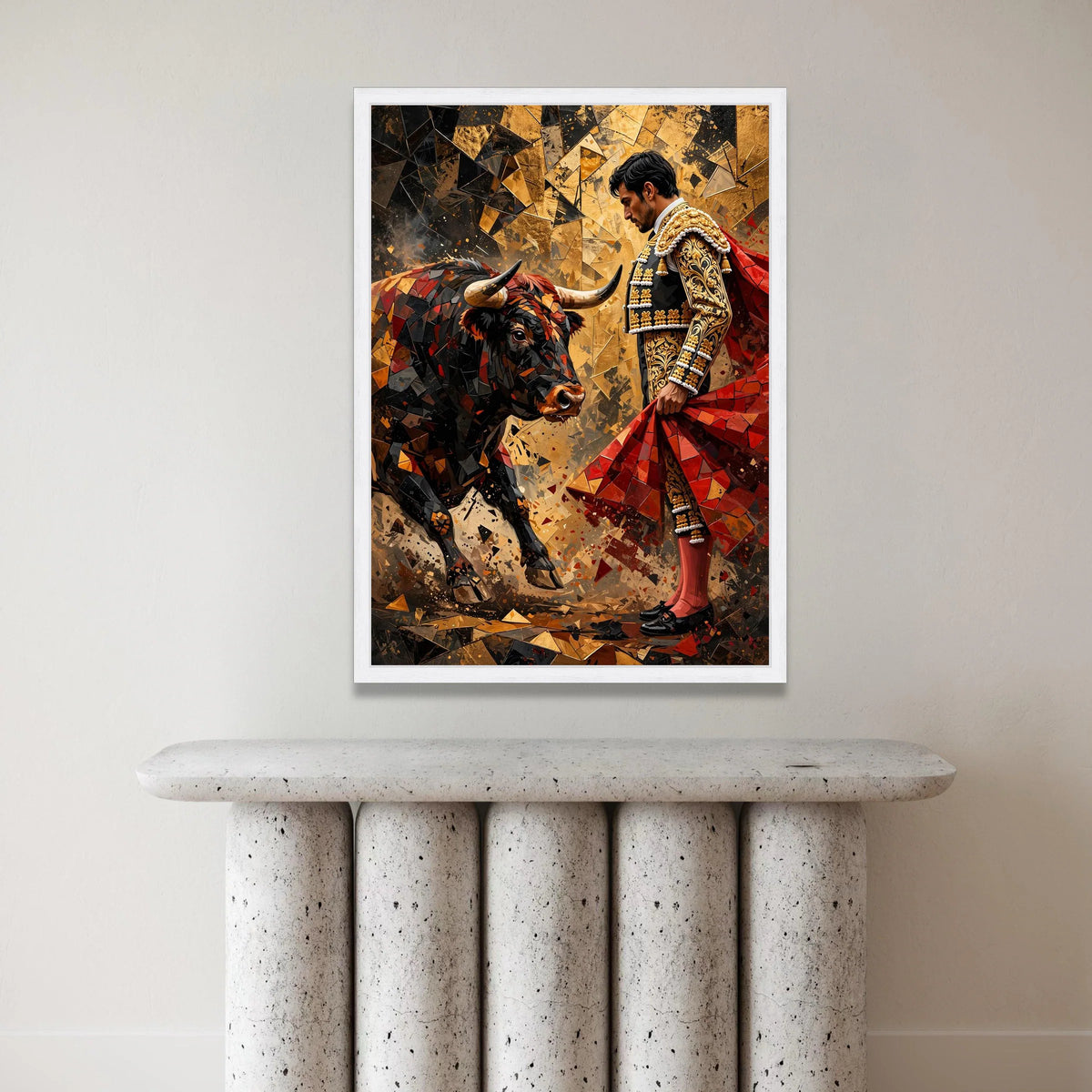 Bold Matador and Charging Bull Canvas, Spanish Bullfight Art, Dramatic Wall Decoration, Vibrant Cultural Canvas Print, Canvas Print Art