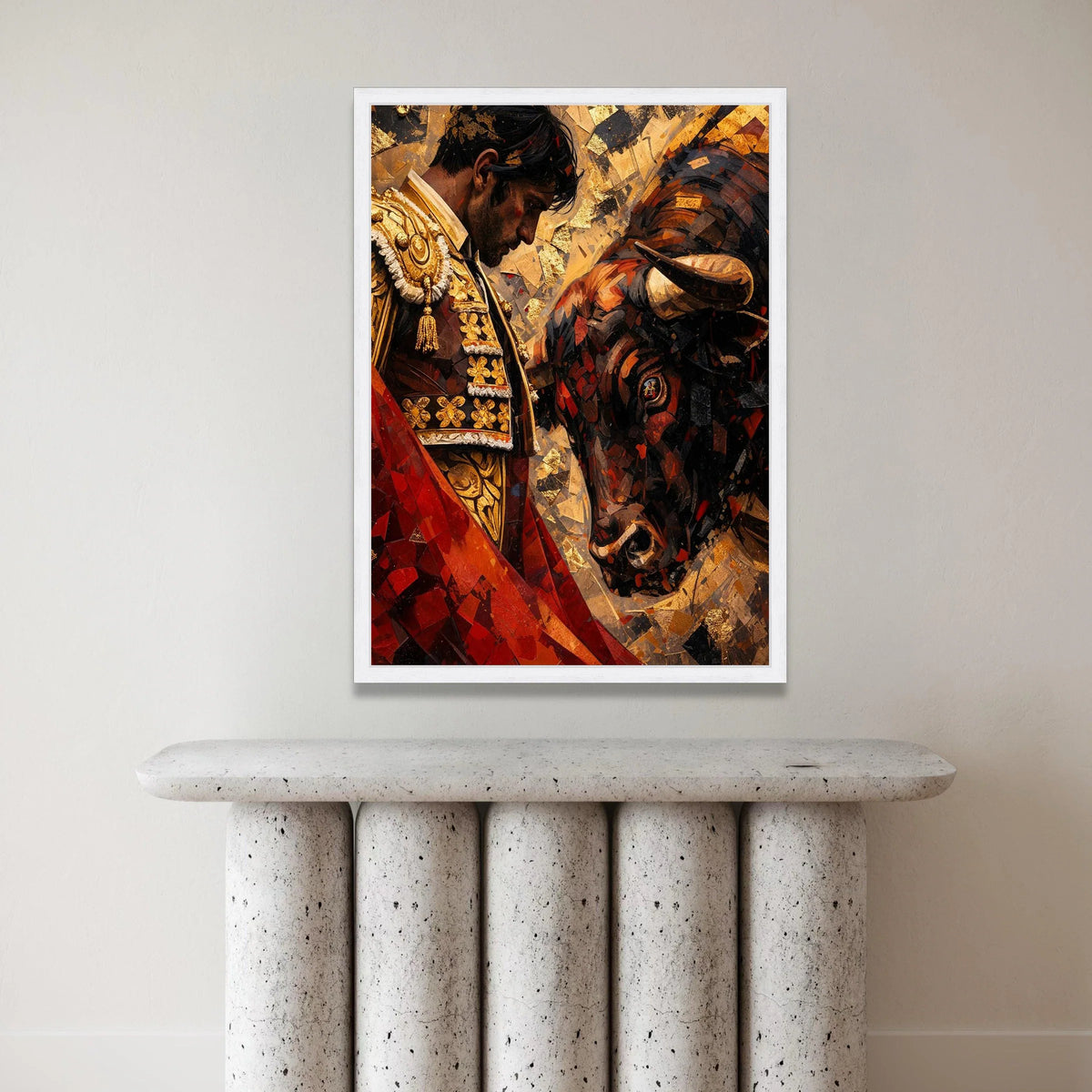 Bullfighter and Bull Canvas Wall Art, Matador Portrait Decor, Spanish Culture Canvas, Dramatic Animal and Human Art, Home Canvas Print Art
