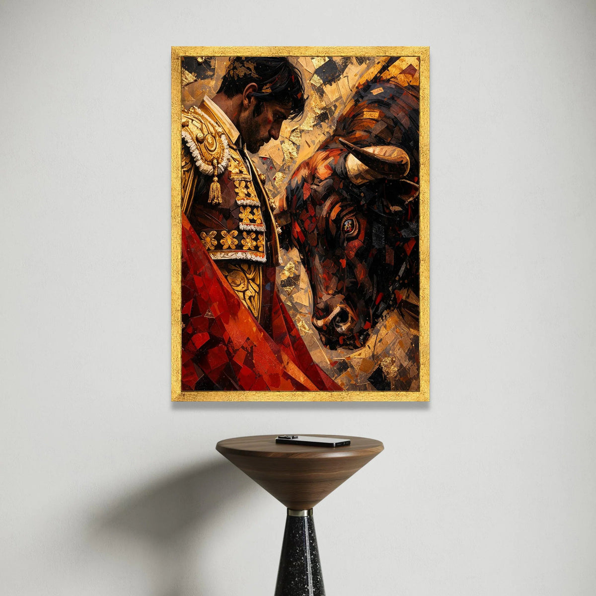 Bullfighter and Bull Canvas Wall Art, Matador Portrait Decor, Spanish Culture Canvas, Dramatic Animal and Human Art, Home Canvas Print Art