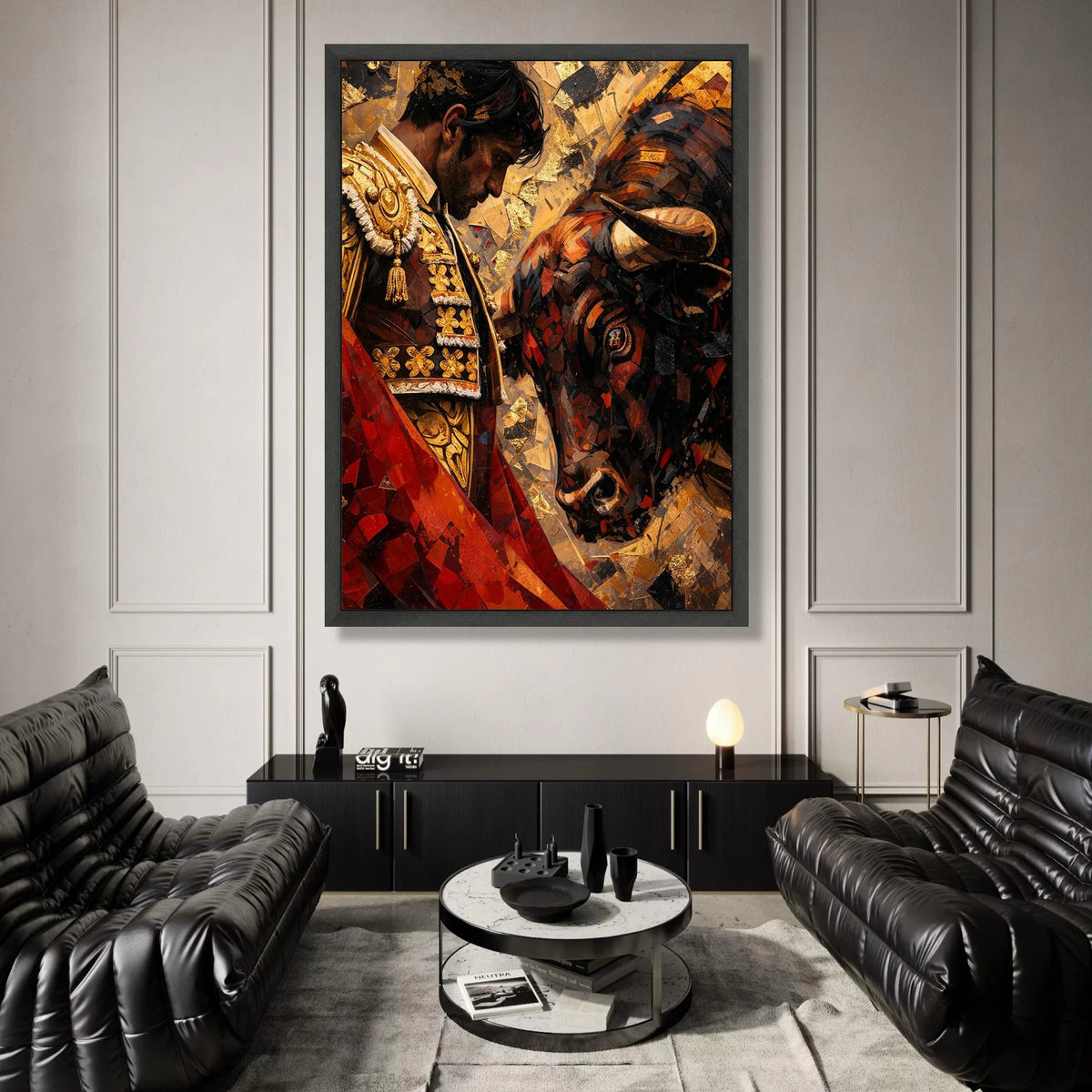 Bullfighter and Bull Canvas Wall Art, Matador Portrait Decor, Spanish Culture Canvas, Dramatic Animal and Human Art, Home Canvas Print Art