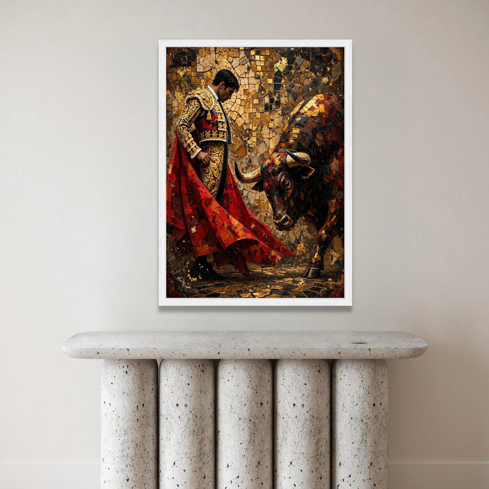 Matador and Bull Mosaic Art Canvas, Bullfighting Scene Wall Art, Spanish Tradition Canvas, Bold Cultural Home Decor, Ready Canvas Print Art