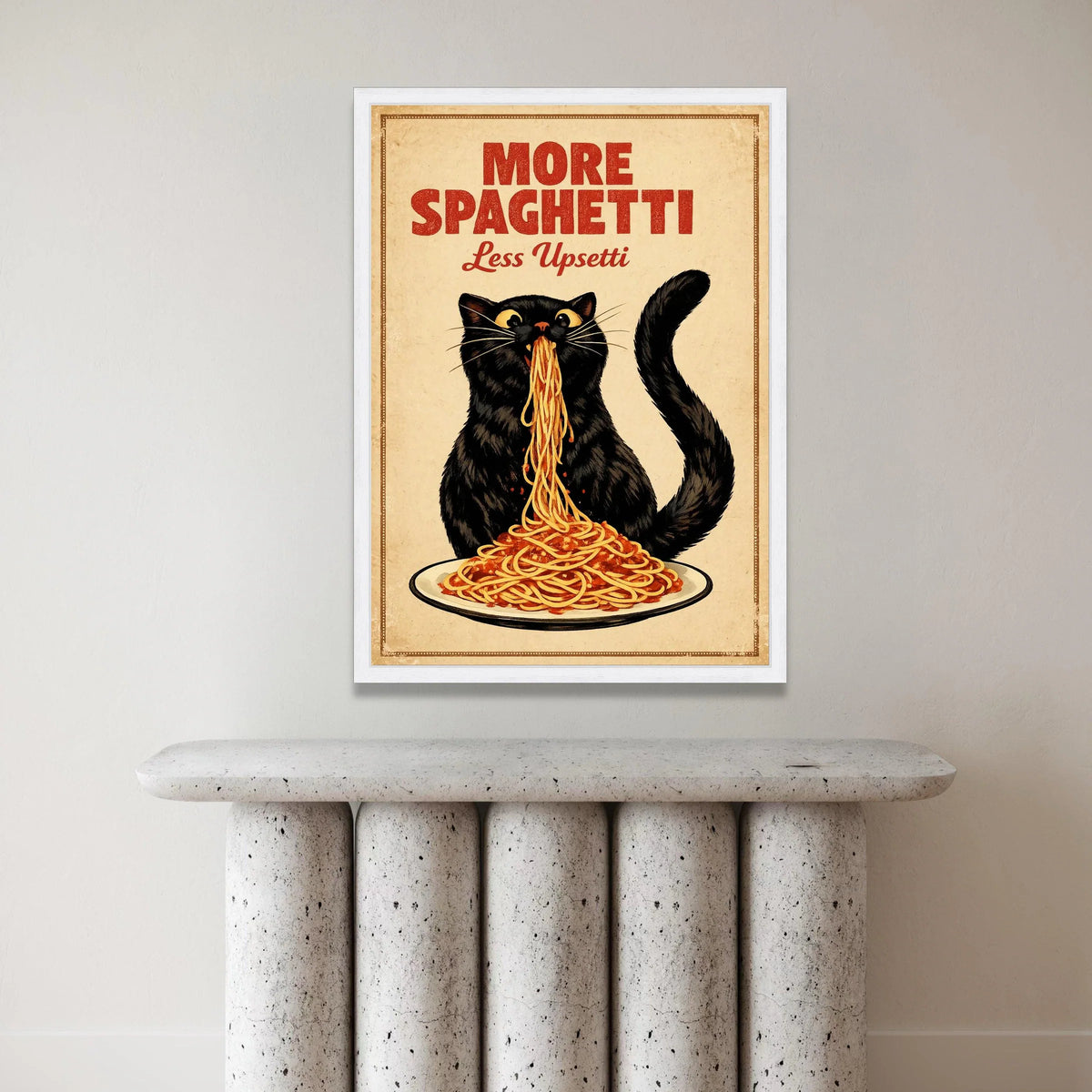Playful Black Cat Eating Spaghetti Canvas, Humorous Kitchen Wall Art, Fun Food Quote Canvas, Italian Food Decor, Ready to Canvas Print Art