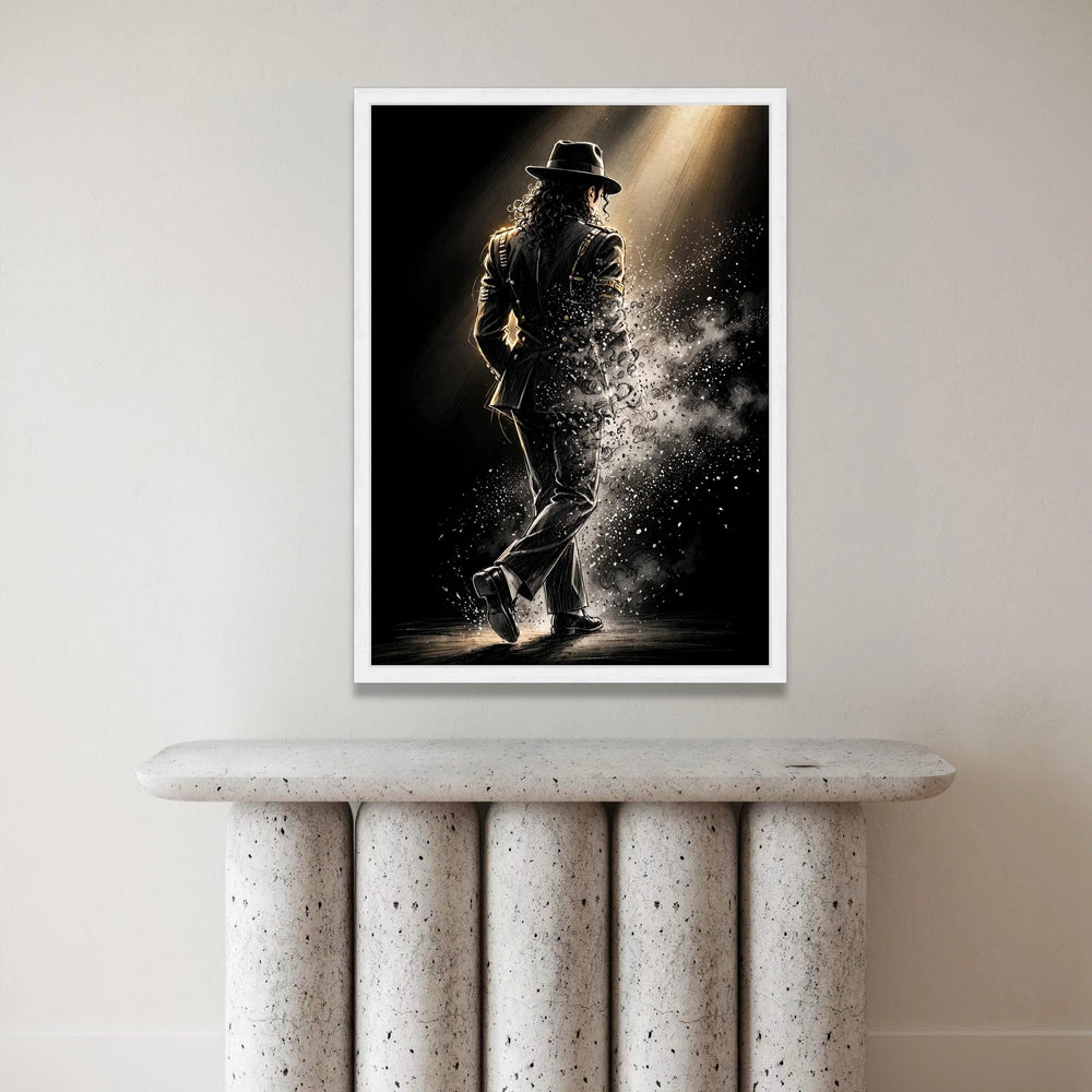 Iconic Performance Silhouette, Retro Dancer Canvas Wall Art, Stage Spotlight Illustration, Black Suit Figure Canvas, Music Canvas Print Art