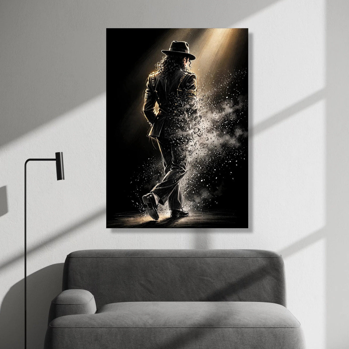 Iconic Performance Silhouette, Retro Dancer Canvas Wall Art, Stage Spotlight Illustration, Black Suit Figure Canvas, Music Canvas Print Art