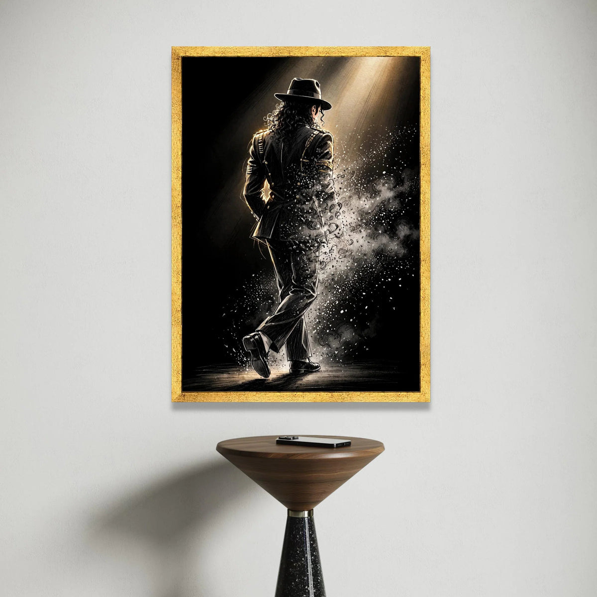 Iconic Performance Silhouette, Retro Dancer Canvas Wall Art, Stage Spotlight Illustration, Black Suit Figure Canvas, Music Canvas Print Art
