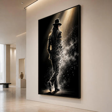 Iconic Performance Silhouette, Retro Dancer Canvas Wall Art, Stage Spotlight Illustration, Black Suit Figure Canvas, Music Canvas Print Art