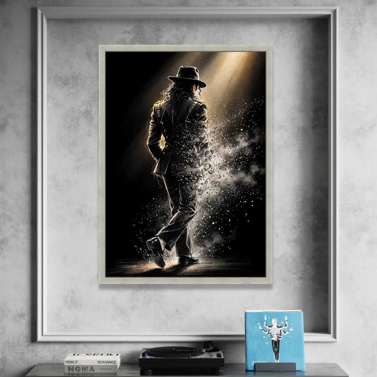 Iconic Performance Silhouette, Retro Dancer Canvas Wall Art, Stage Spotlight Illustration, Black Suit Figure Canvas, Music Canvas Print Art