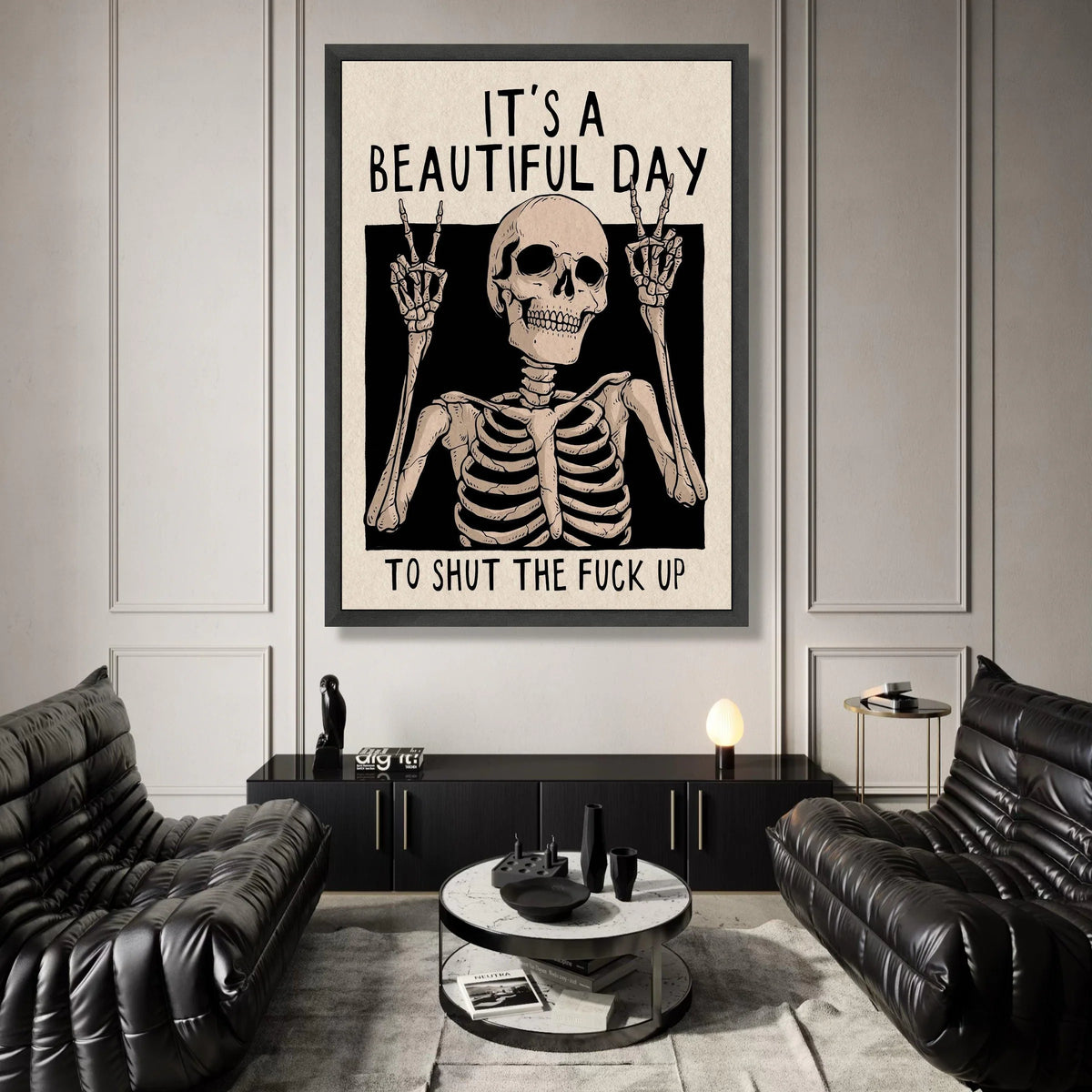 Skeletal Peace Sign Canvas Wall Art, Motivational Dark Humor Quote, Gothic Home Decor, Unique Skeleton Illustration, Bold Canvas Print Art