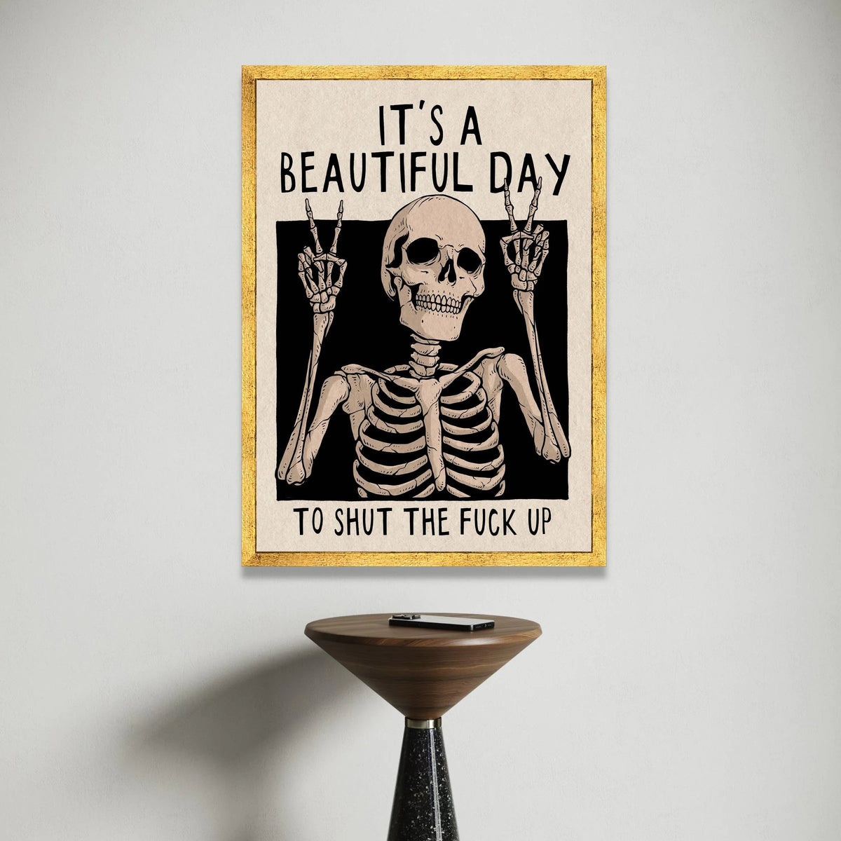 Skeletal Peace Sign Canvas Wall Art, Motivational Dark Humor Quote, Gothic Home Decor, Unique Skeleton Illustration, Bold Canvas Print Art