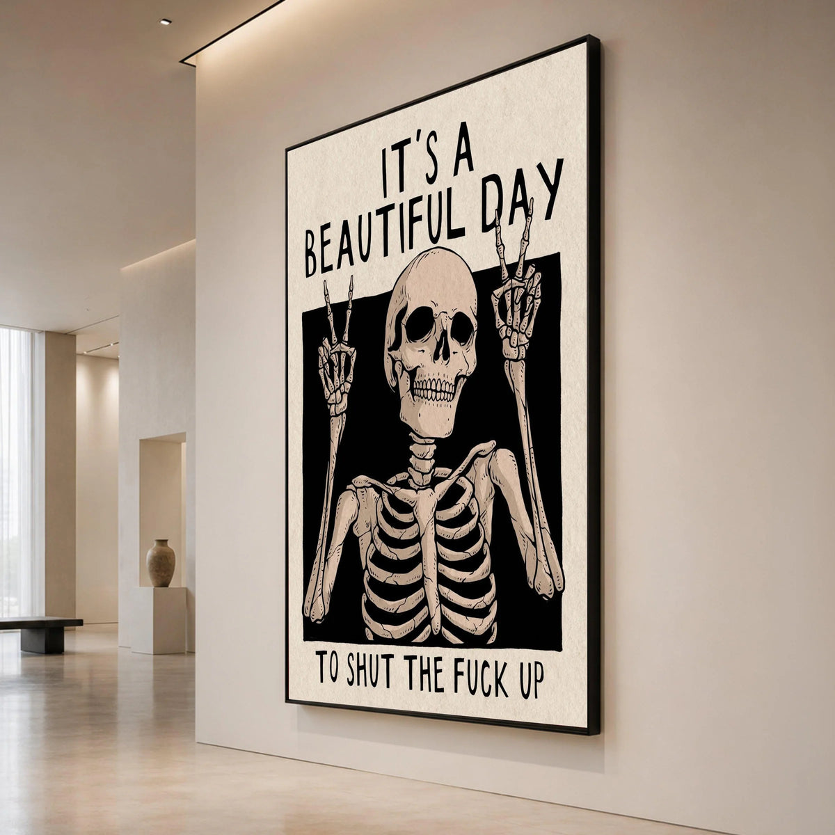 Skeletal Peace Sign Canvas Wall Art, Motivational Dark Humor Quote, Gothic Home Decor, Unique Skeleton Illustration, Bold Canvas Print Art