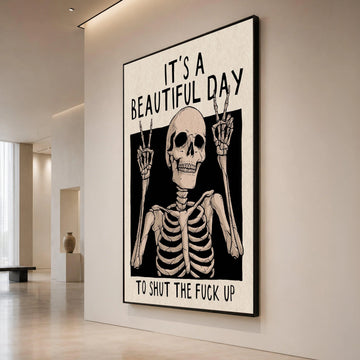 Skeletal Peace Sign Canvas Wall Art, Motivational Dark Humor Quote, Gothic Home Decor, Unique Skeleton Illustration, Bold Canvas Print Art