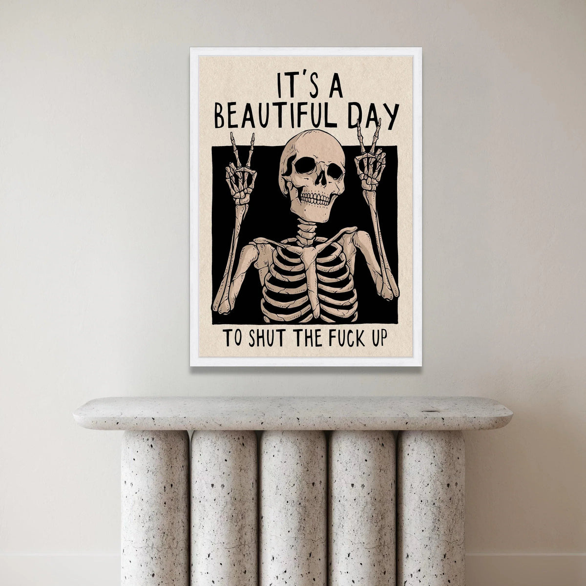 Skeletal Peace Sign Canvas Wall Art, Motivational Dark Humor Quote, Gothic Home Decor, Unique Skeleton Illustration, Bold Canvas Print Art