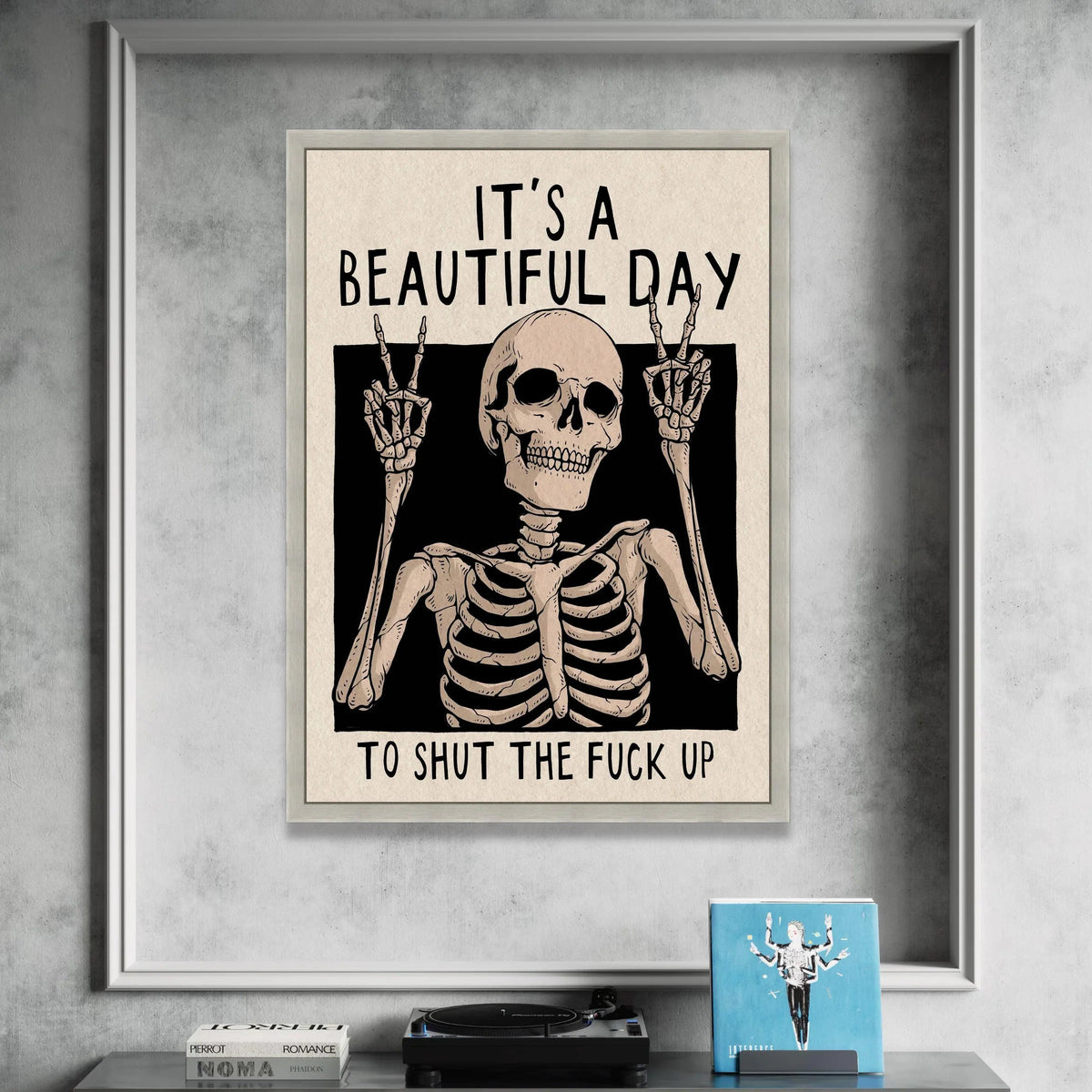 Skeletal Peace Sign Canvas Wall Art, Motivational Dark Humor Quote, Gothic Home Decor, Unique Skeleton Illustration, Bold Canvas Print Art