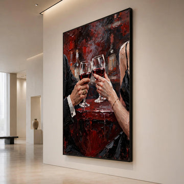 Romantic Red Wine Toast Canvas, Elegant Couple Celebration Wall Art, Intimate Dinner Scene, Luxury Bar Decor, Ready to Hang Canvas Print Art